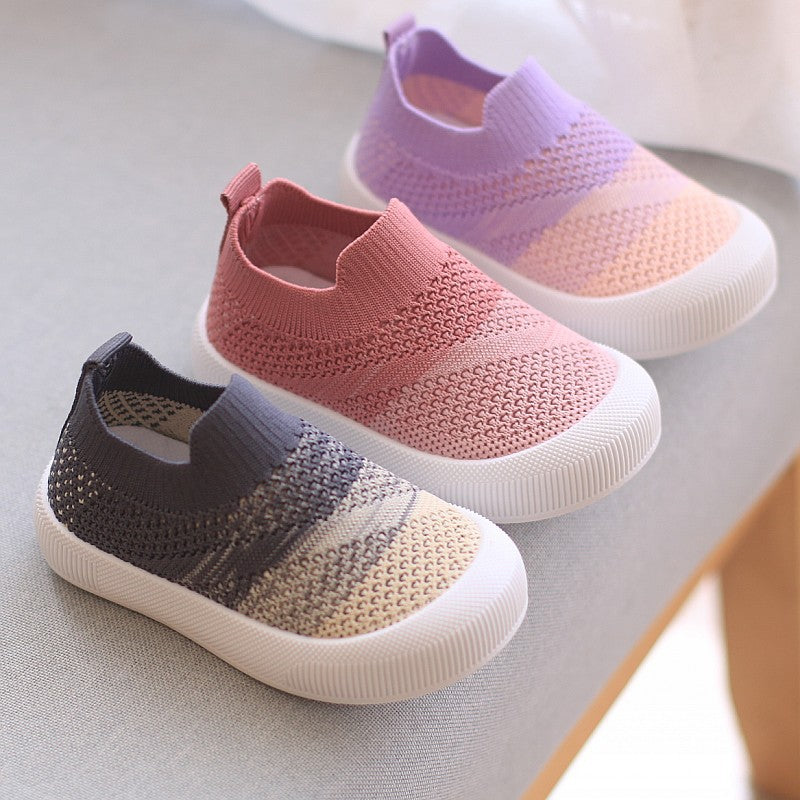 Children's net shoes Boys' single shoes Spring and autumn breathable net shoes girls' kindergarten babies learn to walk and weave a slip-on