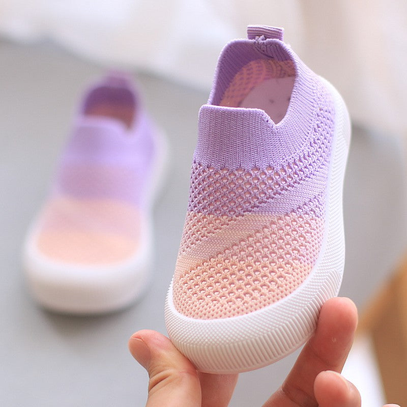 Children's net shoes Boys' single shoes Spring and autumn breathable net shoes girls' kindergarten babies learn to walk and weave a slip-on