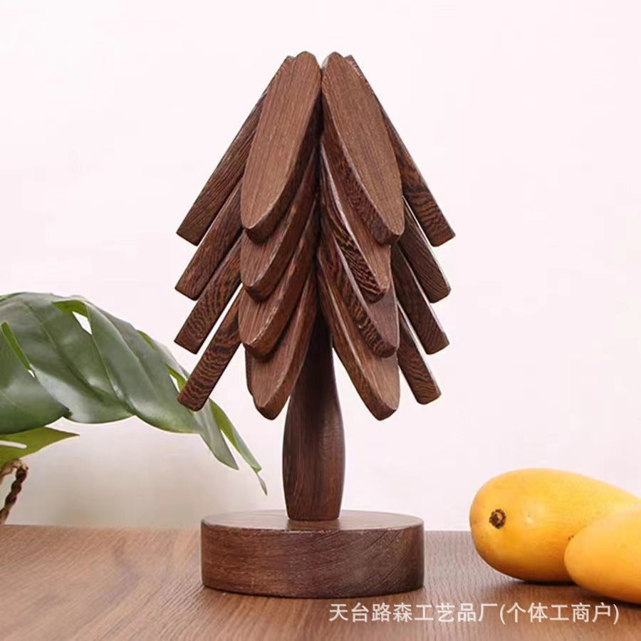 One tree black walnut heat ulation mat creative Christmas placemat coaster Wooden round heat resistant mat table decoration